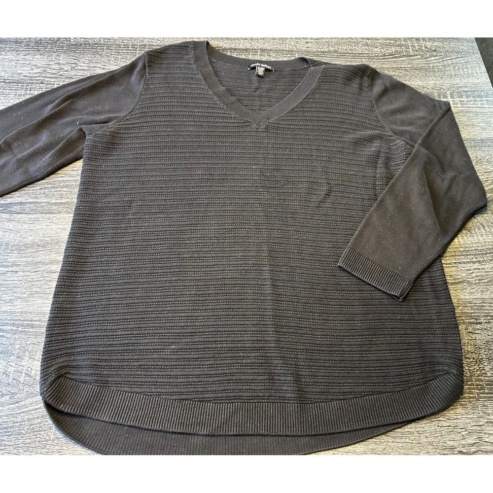 Hilary Radley Women's Sweater XL Black Ribbed Knit 3/4 Sleeve Pullover Top